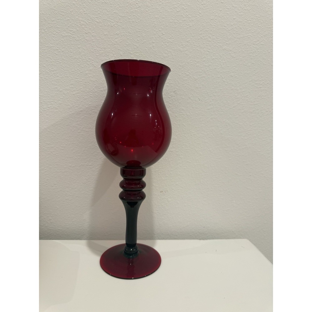 Vtg Large 14.5" Empoli Ruby Red Blown Glass Vase Mid Century